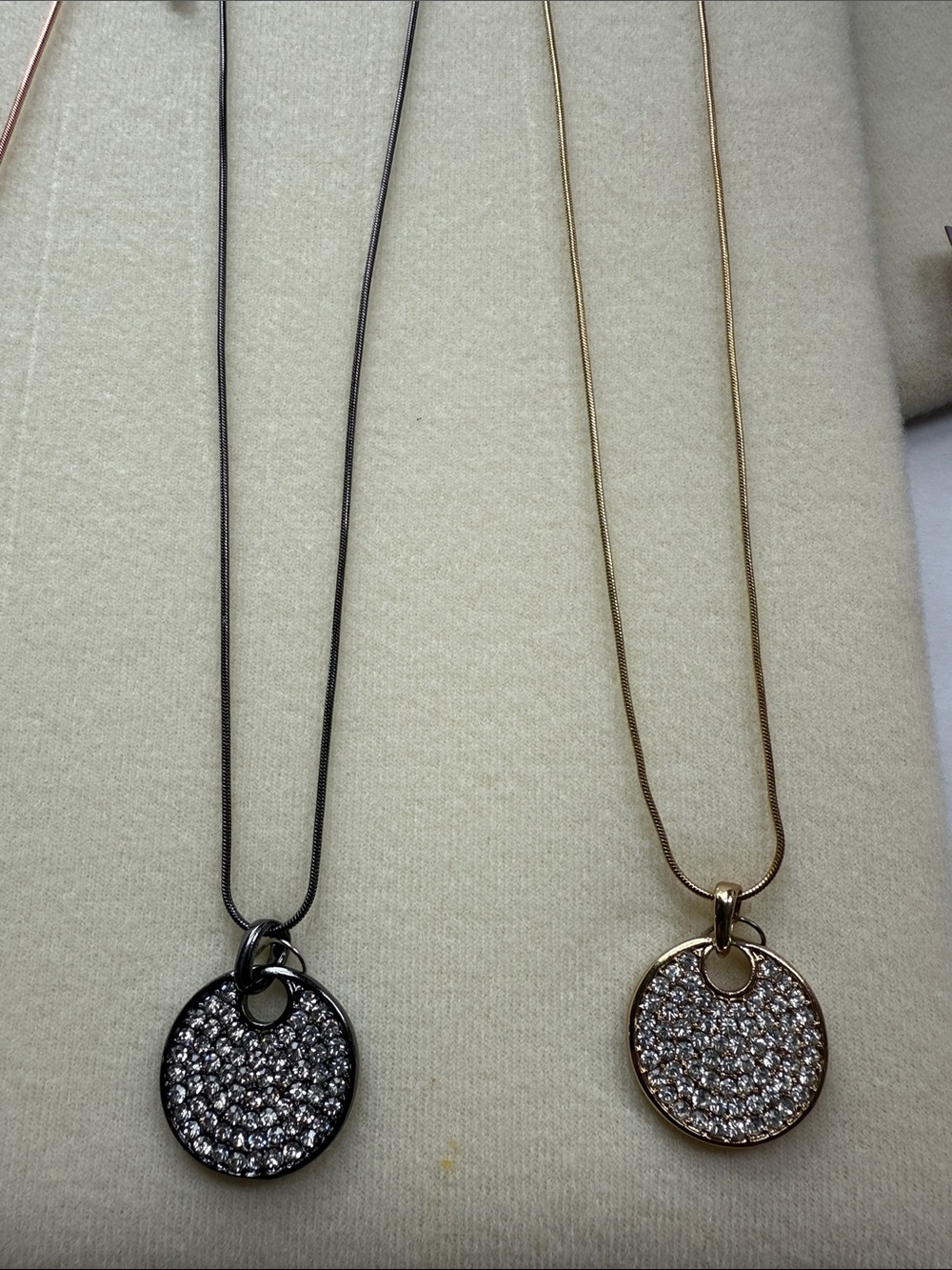 2 Pavé Crystal Disc Pendant Necklace - Black and Gold|16”